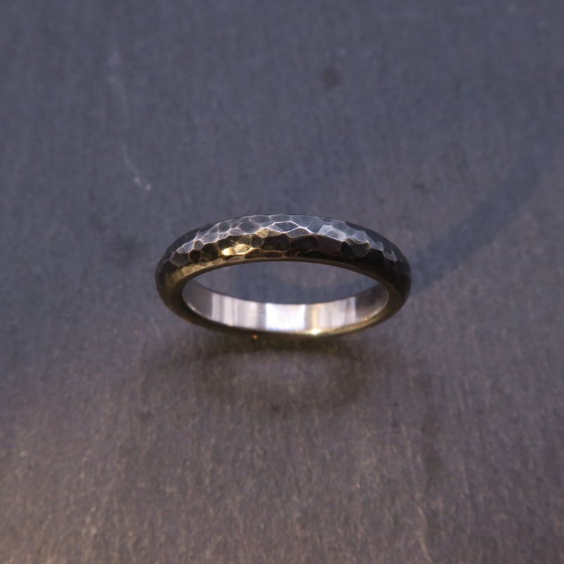 Sterling silver forged ring - water ripple arc thick version / vulcanized black - about 3mm wide and 2mm thick - แหวนคู่ - โลหะ สีเงิน