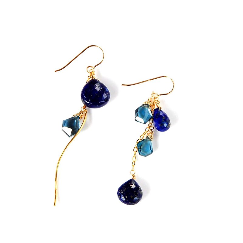 14kgf/Lapis Lazuli X London Blue Topaz Wave Earrings
