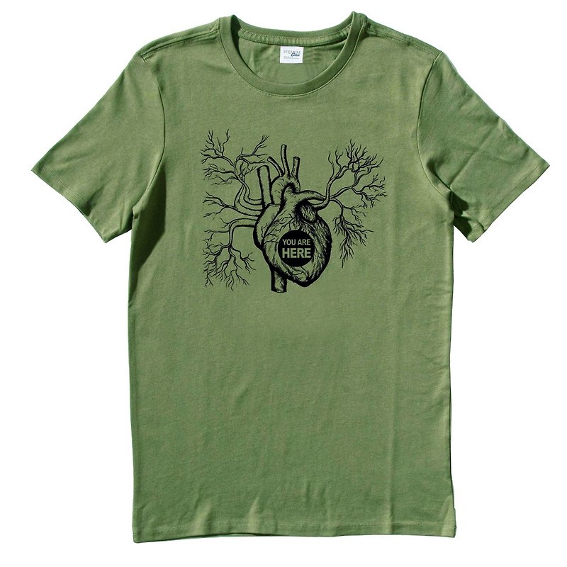 IN MY HEART army green t shirt - เสื้อยืดผู้ชาย - ผ้าฝ้าย/ผ้าลินิน สีเขียว