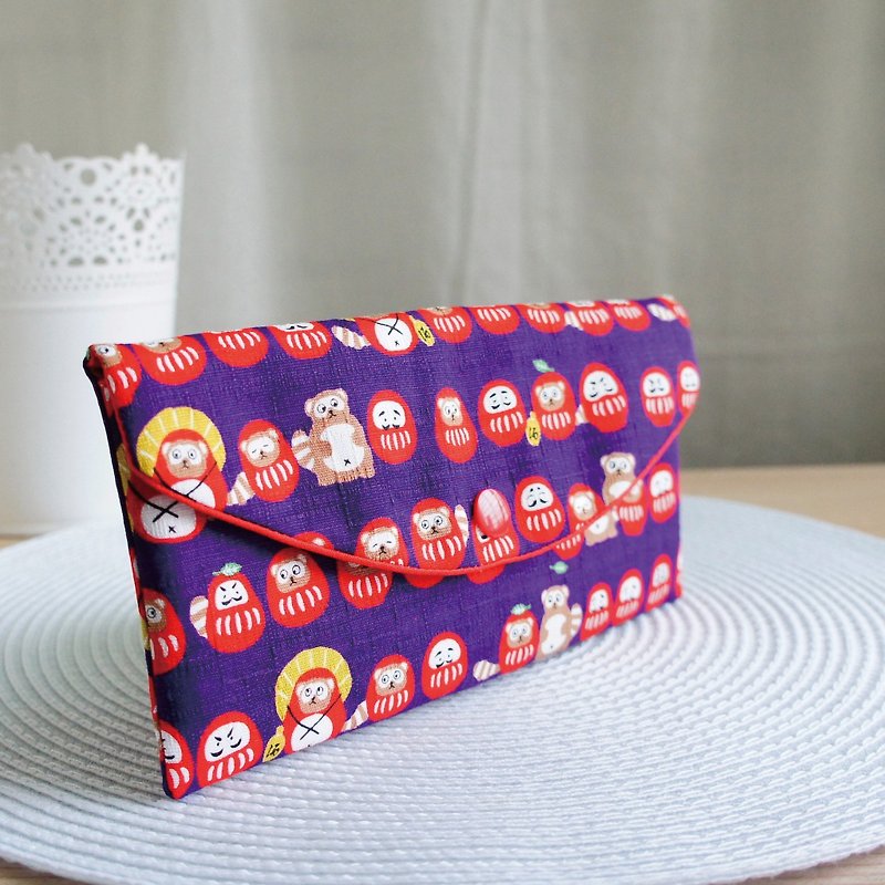 Lovely Japanese cloth [Q version civet cat Fushen red envelope bag, purple] passbook cover, cash storage bag - ถุงอั่งเปา/ตุ้ยเลี้ยง - ผ้าฝ้าย/ผ้าลินิน สีม่วง