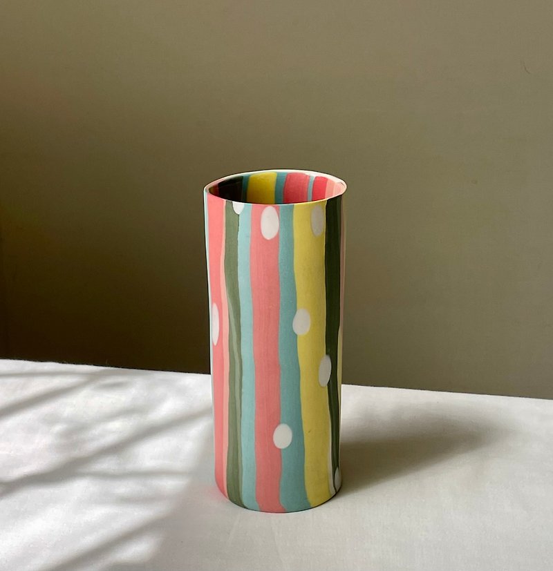 Color Stripe Nerikomi Cylinder Vase - เซรามิก - เครื่องลายคราม 