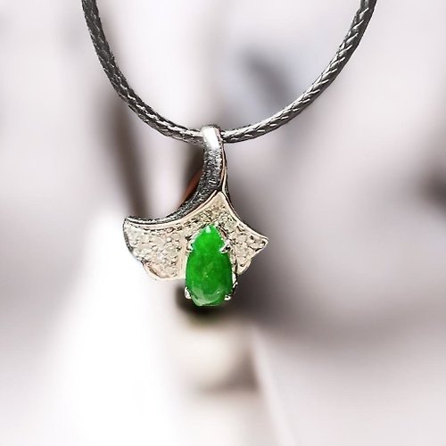 瓔珞珠寶盒 E.L.Jewelry Box 老坑綠翡翠水滴設計款項鍊 18K金鑽石鑲嵌 | 天然緬甸玉翡翠A貨