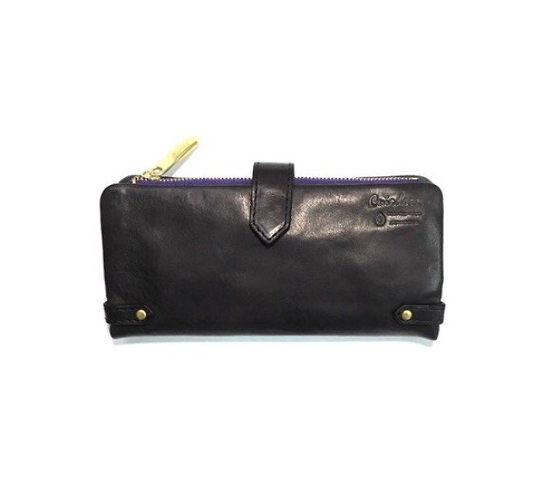 CU 188 BK long wallet slim long leather leather unisex Italian leather - Wallets - Genuine Leather Black