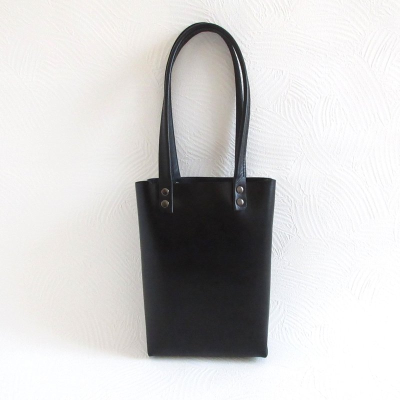 Long handle, cowhide leather, very easy to carry, plump triangular gusset, box mini tote, black, 0591 - กระเป๋าถือ - หนังแท้ สีดำ