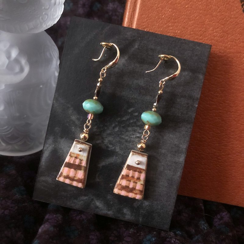 Ceramic x glass earrings vintage girl plaid skirt Ceramic and Glass Accessory