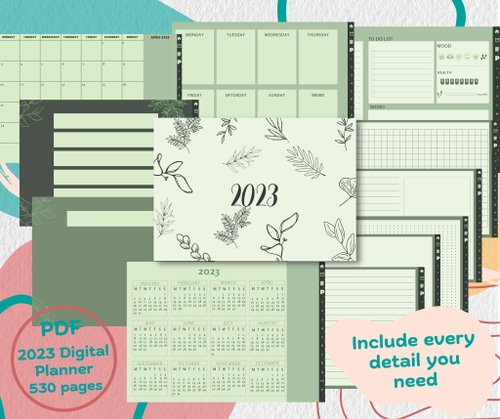 meverything 2023 Digital Planner pink pastel lite version 50 pages , free 114 png sticker