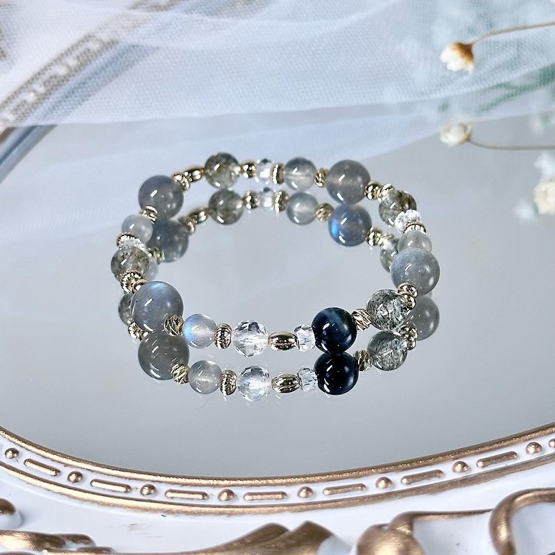 First love design bracelet - eagle Stone, labradorite, green jadeite, white crystal - Bracelets - Crystal Gray