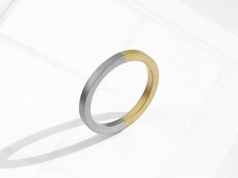 新設計 Two-Tone簡約啞面鈦鋼戒指 | 24K金 - 戒指 - 其他金屬 金色