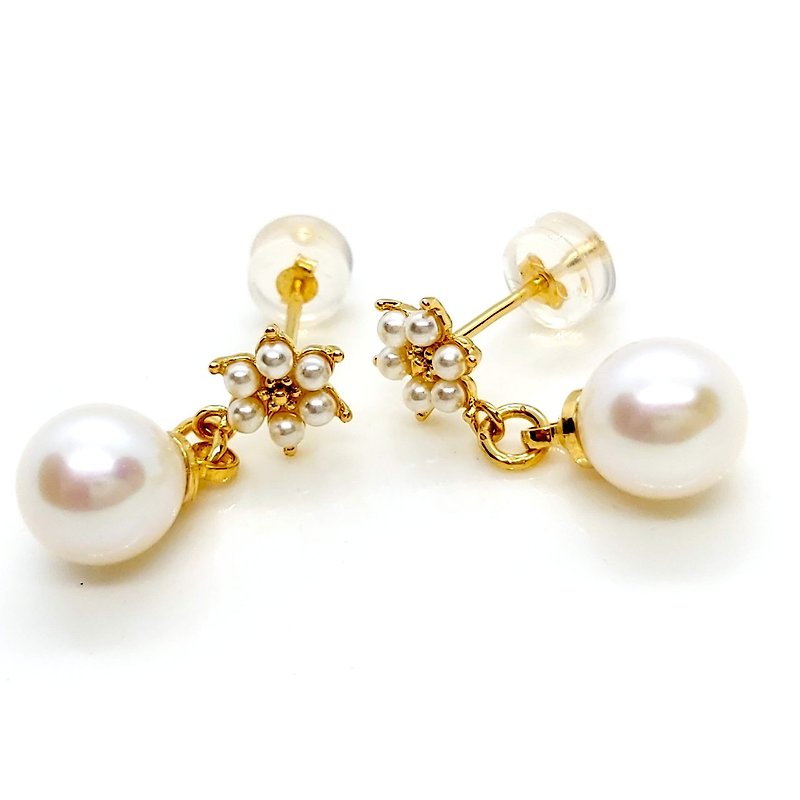 Millet grain pearl flower freshwater pearl sterling silver earrings - Earrings & Clip-ons - Pearl 