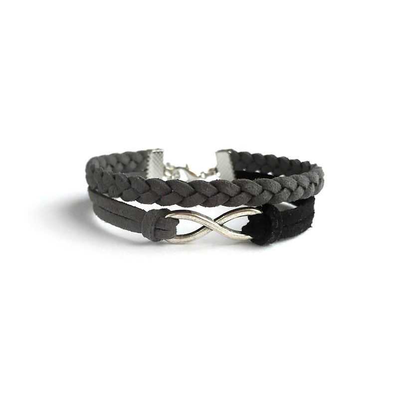 Handmade Double Braided Infinity Bracelets –dark grey limited - Bracelets - Other Materials Gray
