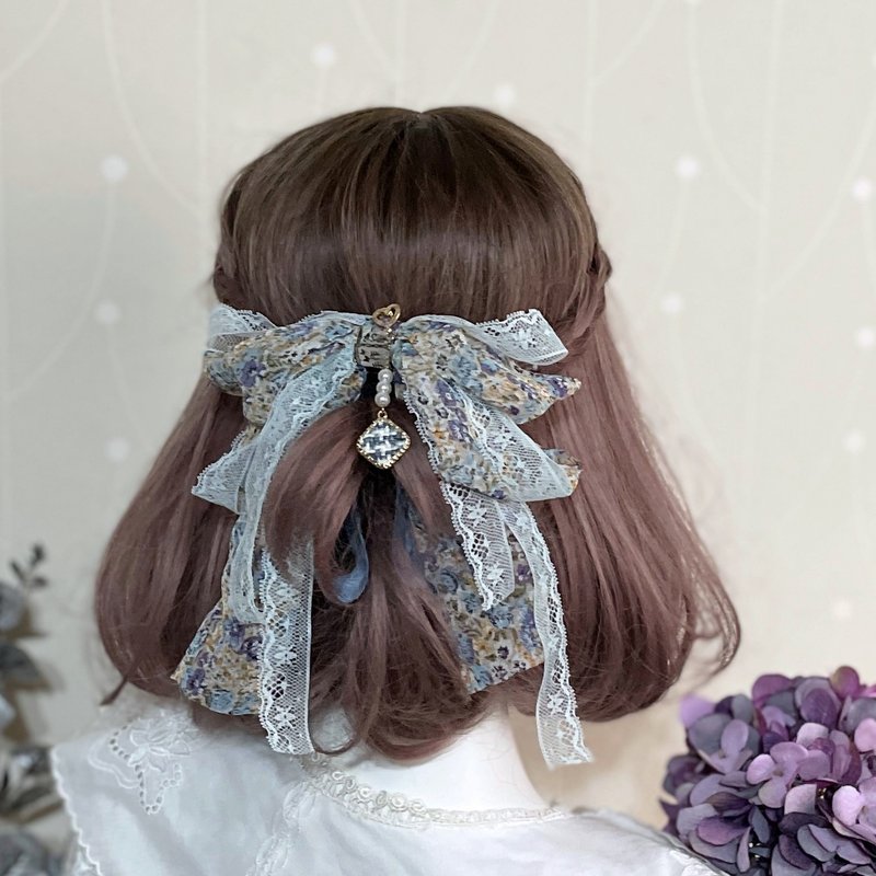 淺藍/ 蕾絲雪紡香蕉夾 仙女夾 髮圈 大腸圈 彈簧夾 馬尾夾 髮夾 - 髮夾/髮圈 - 其他材質 藍色