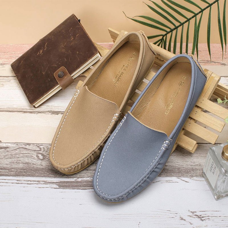 素色百搭男款豆豆鞋 2CW80 - 男休閒鞋 - 人造皮革 卡其色