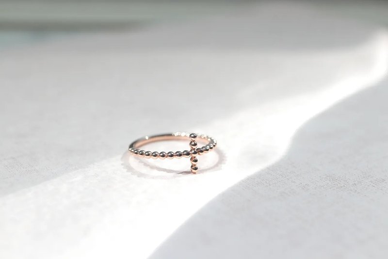 14K Ball Cross Ring 珠珠十字架戒指洗澡免摘  流汗碰水不褪色 - 戒指 - 貴金屬 金色