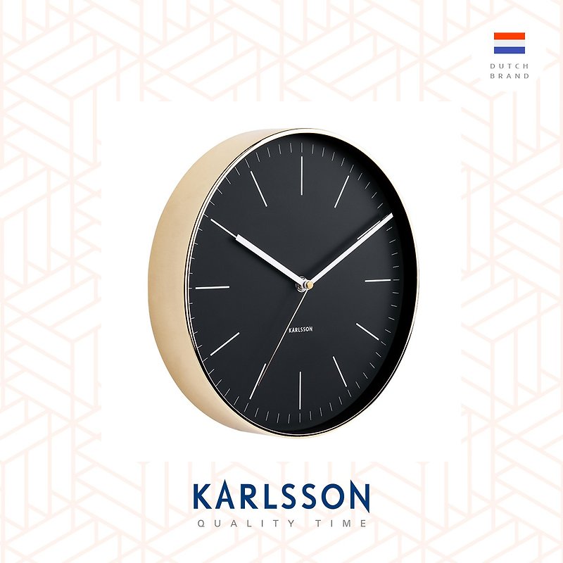 Karlsson 亮金框黑色掛鐘wall clock Minimal black w.shiny gold - 時鐘/鬧鐘 - 其他金屬 黑色