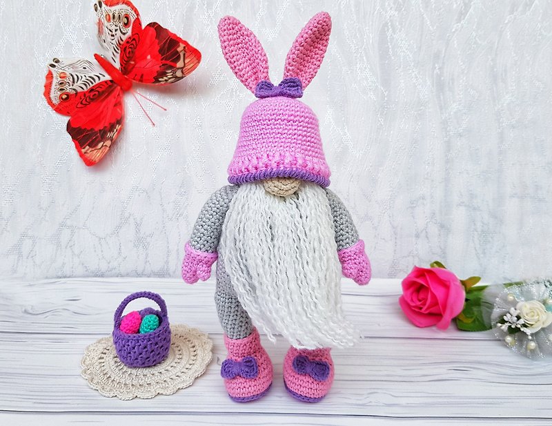 Crochet Easter gnome PATTERN with easter basket and eggs - Knitting, Embroidery, Felted Wool & Sewing - Other Materials 