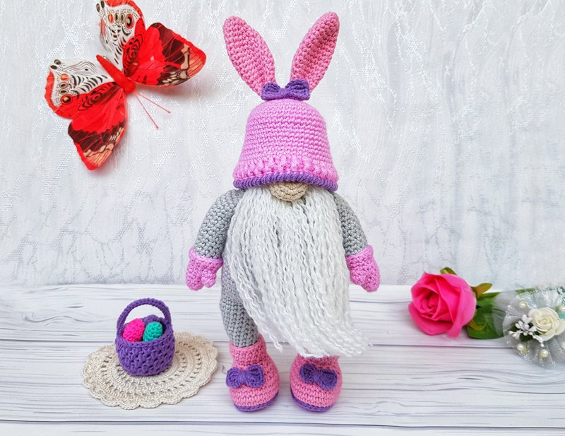 Crochet Easter gnome PATTERN with easter basket and eggs - 編織/刺繡/羊毛氈/縫紉 - 其他材質 