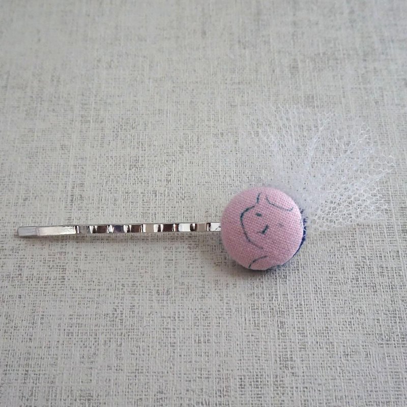 Hand-printed original walnut button hairpin "Cat 3" - Hair Accessories - Cotton & Hemp Pink