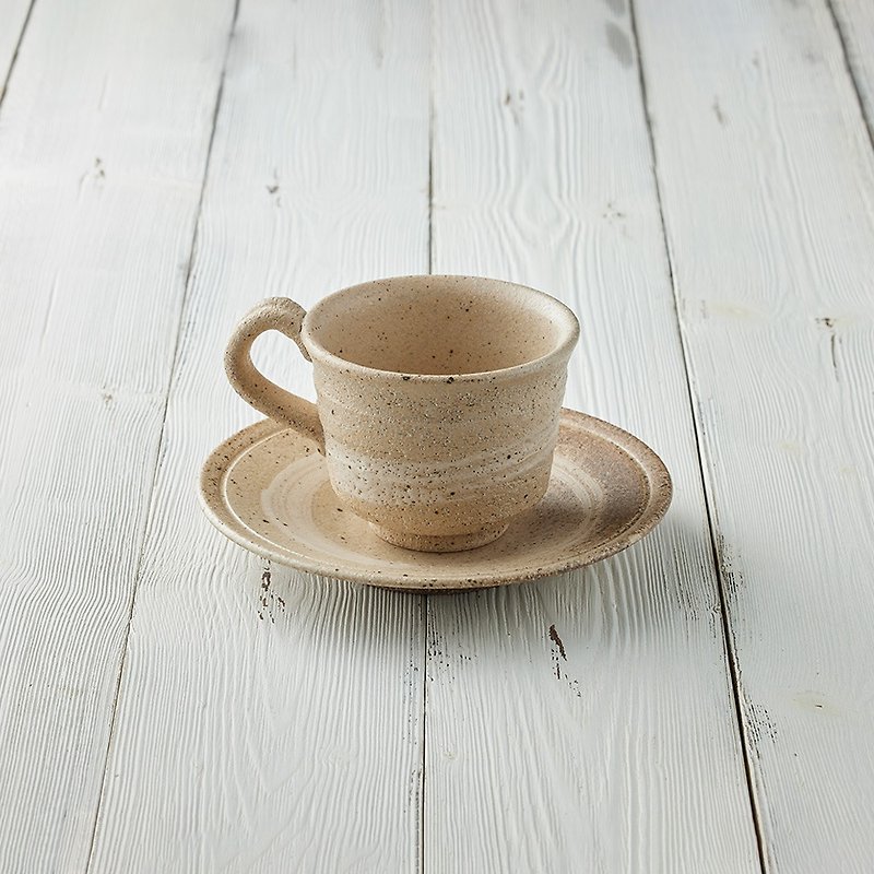日本職人手做系列 - 白樺刷紋咖啡杯碟組(2件式) - 240 ml - 杯/玻璃杯 - 陶 粉紅色