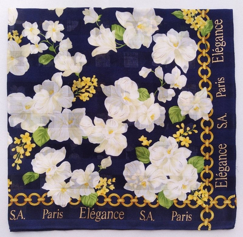 Elegance S.A Paris Vintage Handkerchief Floral 23 x 23 inches - Handkerchiefs & Pocket Squares - Cotton & Hemp Blue