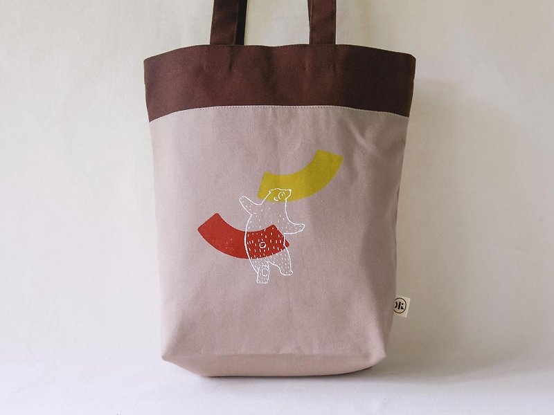 【Stitching Bags】- Swing Bear - กระเป๋าถือ - ผ้าฝ้าย/ผ้าลินิน สีนำ้ตาล