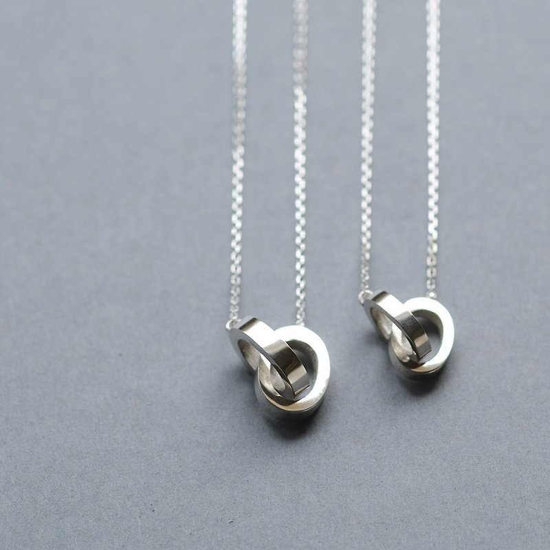 2-piece set) Double ring pair necklace Silver 925 - สร้อยคอ - โลหะ สีเงิน