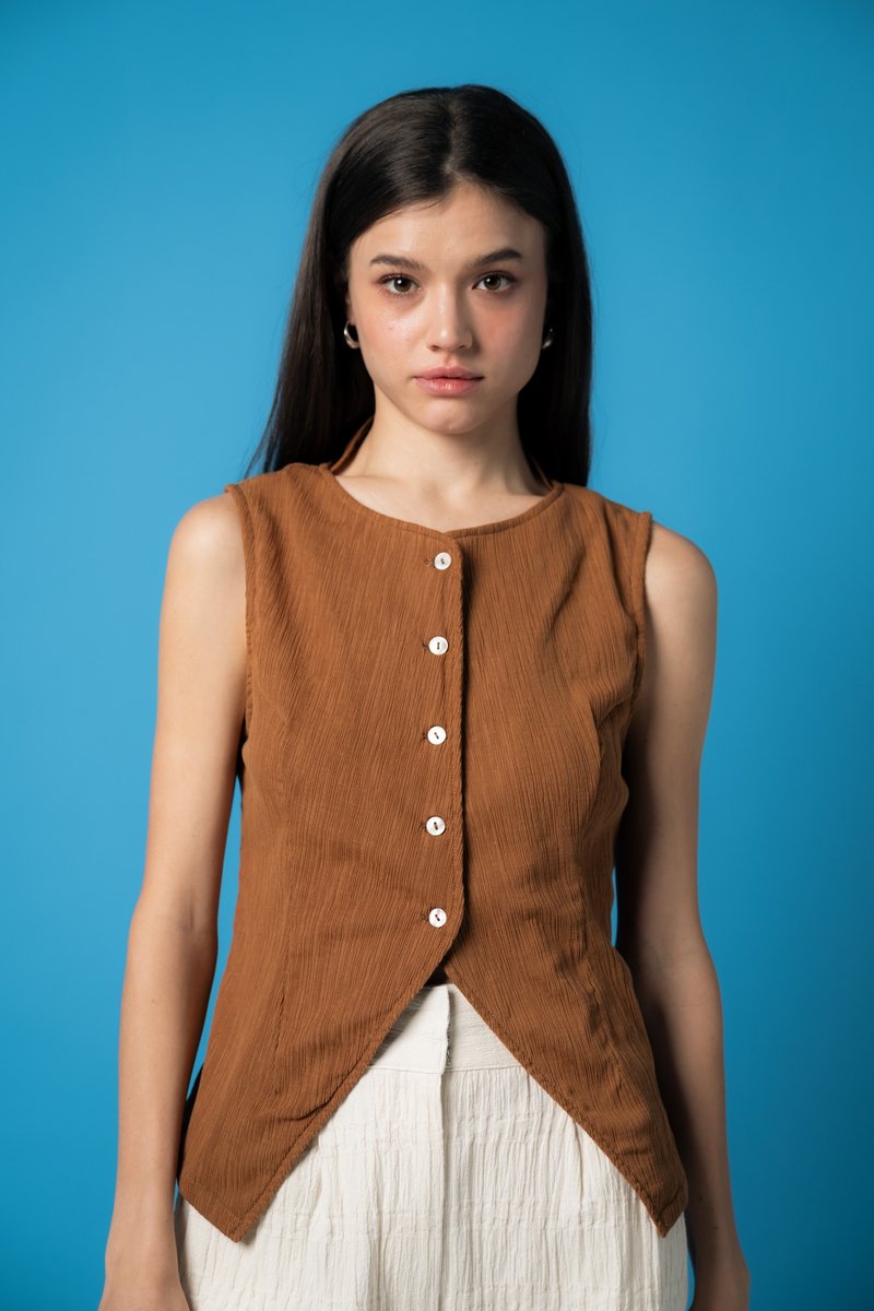 Palit Jane vest (Caramel) - 背心/無袖上衣 - 棉．麻 