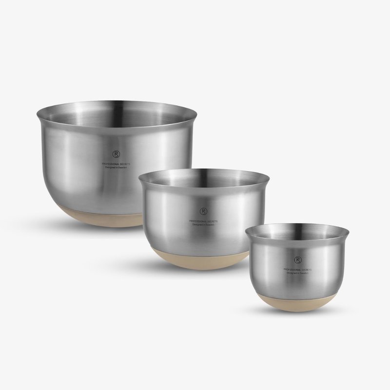 瑞典主廚秘密  調理盆3件組 不鏽鋼 矽膠底 - 5L/2.5L/1.2L - 廚具 - 不鏽鋼 銀色