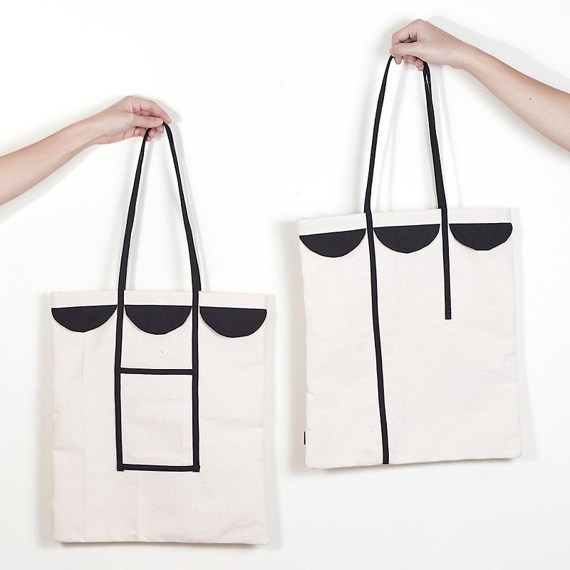Tote bag semicircle patchwork style white color made from canvas fabric 手袋 - Handbags & Totes - Other Materials White