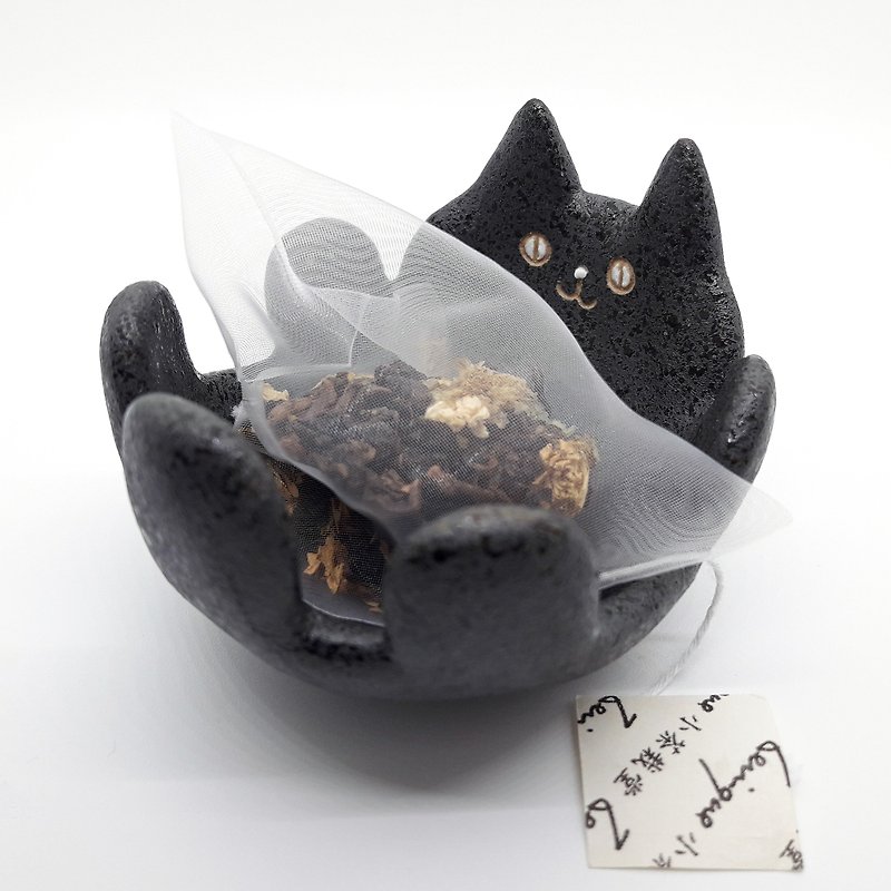 [Want afternoon tea accompanied by cats] Blake Meow tea plate dish - Small Plates & Saucers - Pottery Black