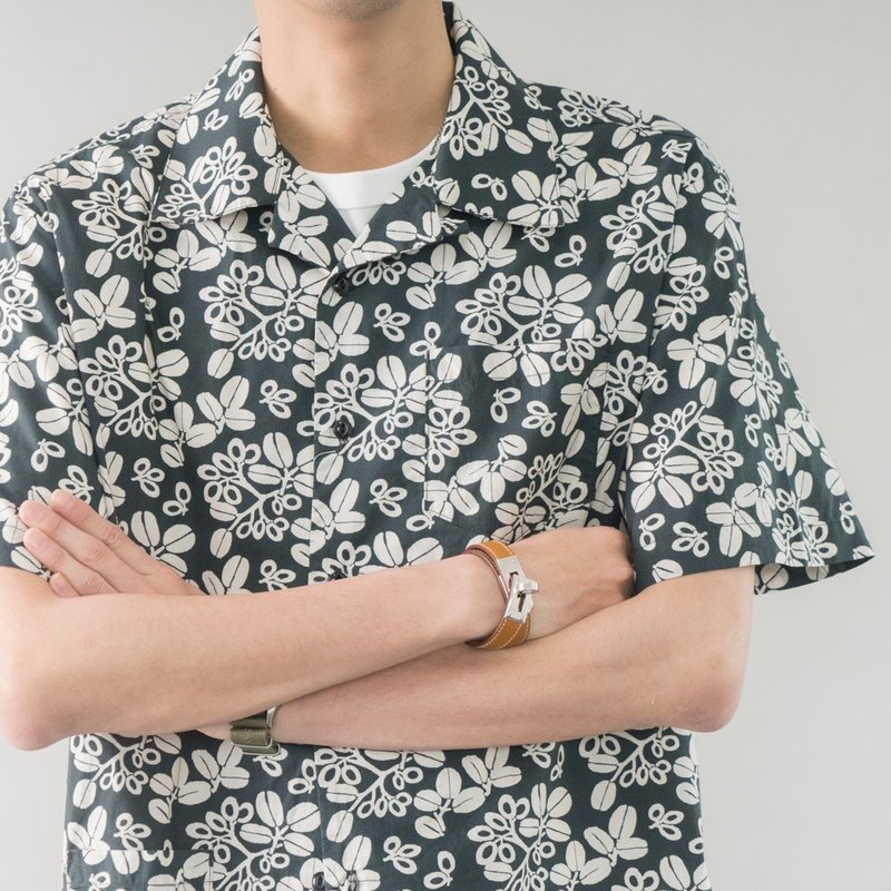 日系短袖Aloha 美式復古夏威夷短袖印花襯衫沙灘 Hawaiian shirts - 男襯衫/休閒襯衫 - 棉．麻 綠色