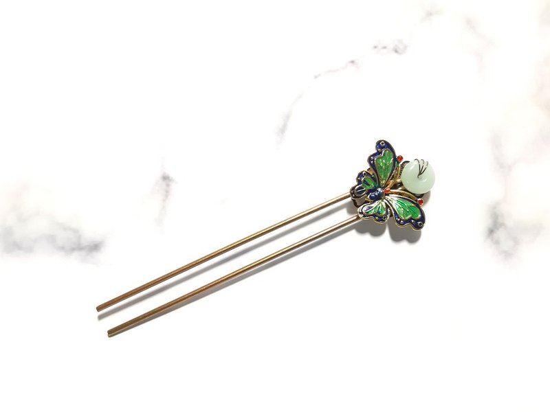 Butterflies Pianpian - Cloisonné - Hairpin style double hairpins - New pin style - เครื่องประดับผม - โลหะ หลากหลายสี