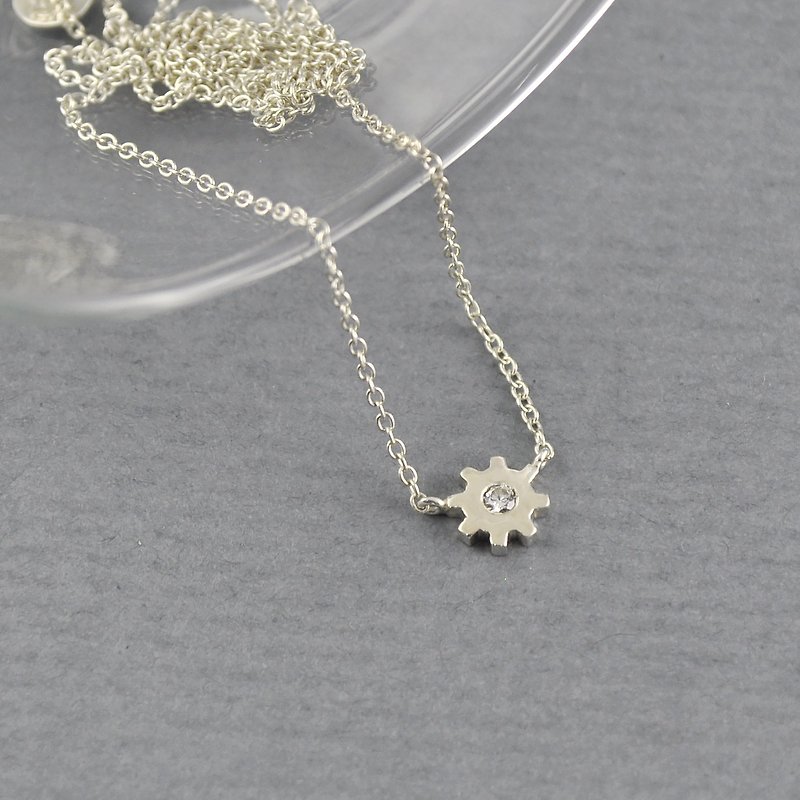 Sterling Silver Tiny Gear Necklace - Collar Necklaces - Sterling Silver Silver
