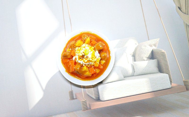 >>黏土系列 -日式咖哩飯- =>可製作成鑰匙圈 / 磁鐵 #Fake Food - 鑰匙圈/鑰匙包 - 黏土 橘色