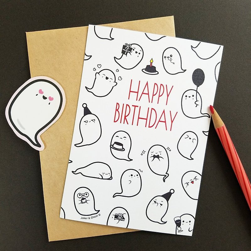 Birthday Card | Ghost - การ์ด/โปสการ์ด - กระดาษ สีดำ