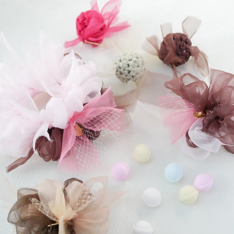 Blooming scrunchie || Strawberry chocolate || - Hair Accessories - Polyester Pink
