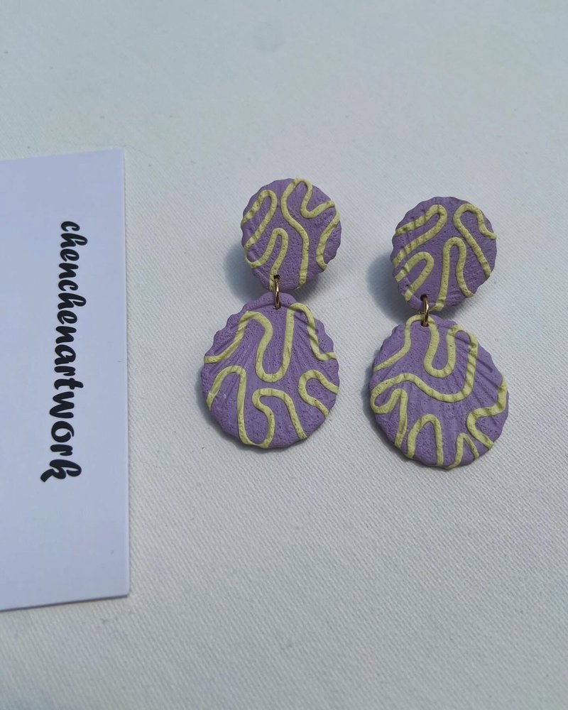 Handmade selection series-clay earrings/overseas selection/handmade earrings/Pop style earrings - Earrings & Clip-ons - Clay Purple