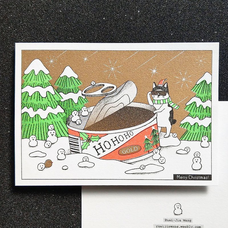 Christmas jars - riso postcards - การ์ด/โปสการ์ด - กระดาษ สีทอง