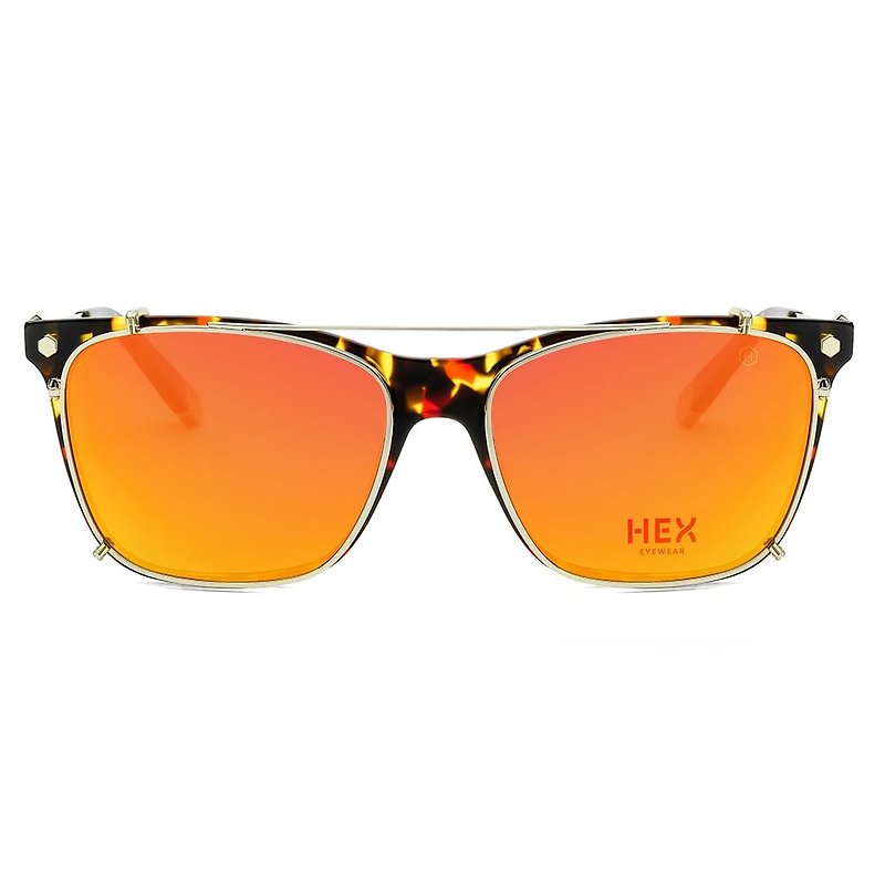フロントハンギングサングラス付き光学メガネ|サングラス|オレンジのべっ甲フレーム|イタリア製|プラスチックメタルフレーム - 眼鏡・フレーム - その他の素材 オレンジ