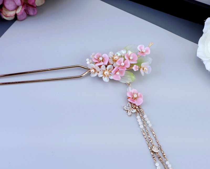 Lemon handmade hair accessories Czech glass two-color flower hairpin (three colo - Hair Accessories - Colored Glass Pink