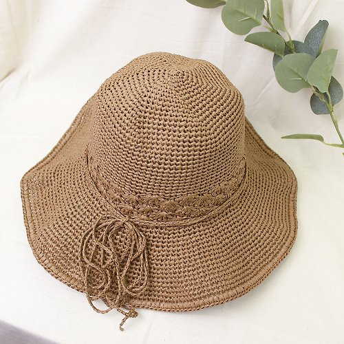 [Light brown pineapple flower raffia straw hat]  hand-made/shade/breathable/foldable