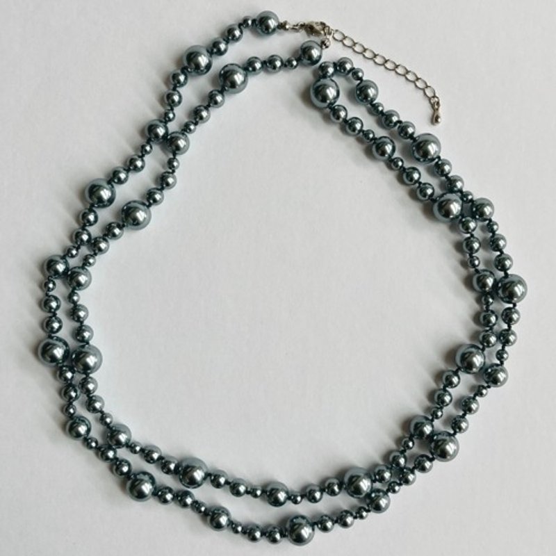 Glass pearl random mix all knot long necklace/approx. 96cm/Horizon Green/R/made in Japan - Necklaces - Glass Green