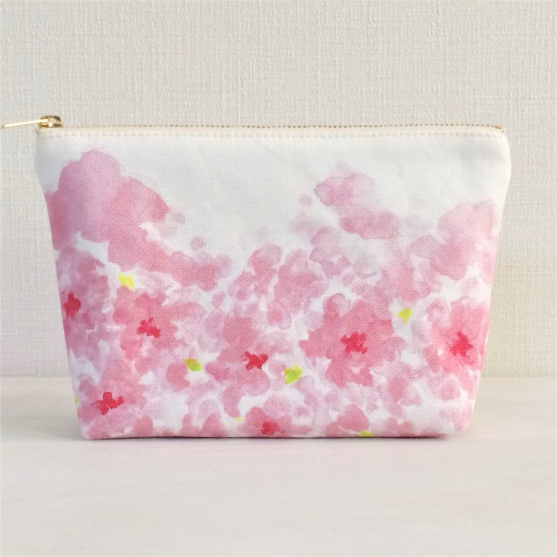 Bloom Flower Machi with Pouch Floral Pattern Pink - กระเป๋าเครื่องสำอาง - ผ้าฝ้าย/ผ้าลินิน สึชมพู