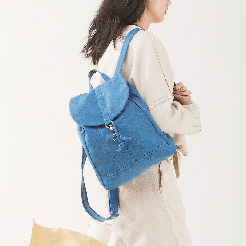 Limited sale canvas backpack backpack small washing process retro 2 colors - กระเป๋าเป้สะพายหลัง - ผ้าฝ้าย/ผ้าลินิน สีน้ำเงิน