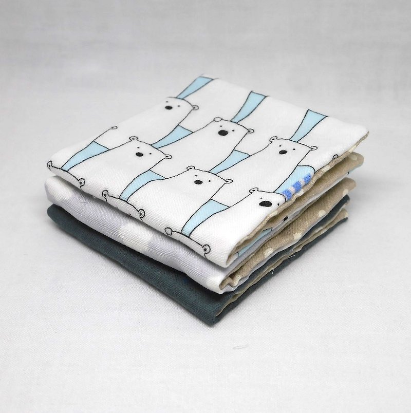 Japanese Handmade 6 layer of gauze mini-handkerchief/ 3 pieces in 1unit - ผ้ากันเปื้อน - ผ้าฝ้าย/ผ้าลินิน หลากหลายสี