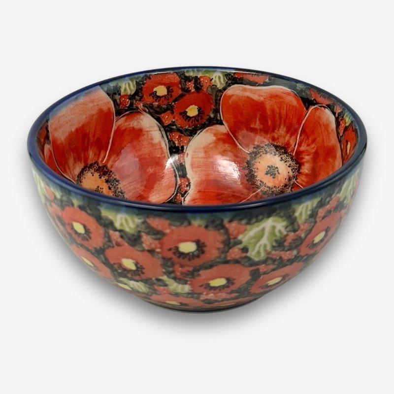 波蘭手繪手工陶-大碗 16cm 赤霞花語系列 - 碗 - 陶 紅色