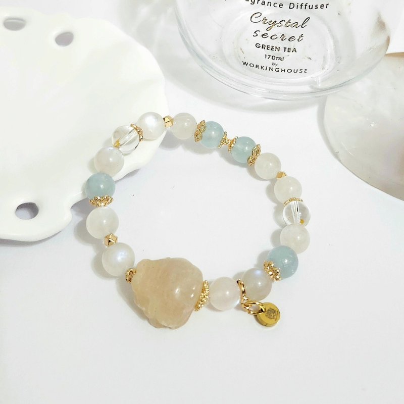 粉月光龍龜設計款手鍊/招桃花/增強溝通能力之水晶 - 手鍊/手環 - 水晶 藍色