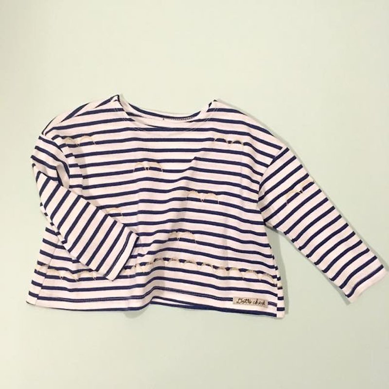 MARINESTYLE Horizontal stripe Gull embroidery long T-shirt - Other - Paper Blue