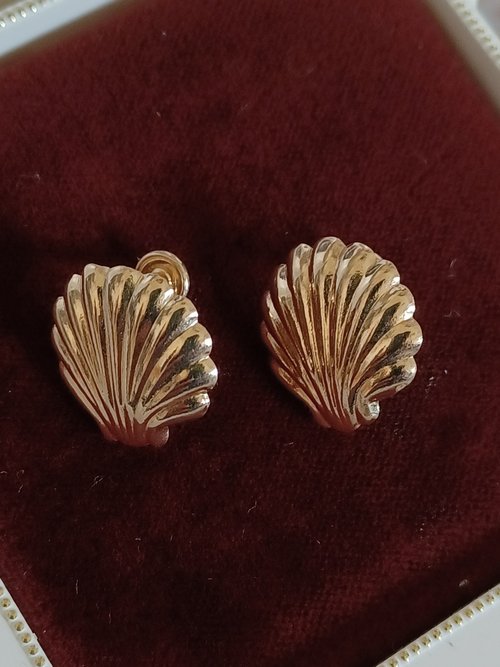 老時光製造所 vintage jewelry 古董金色小貝殼夾式耳環