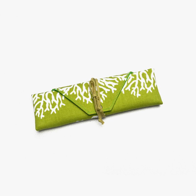 Tree coral cutlery bag / Pen storage bag Hand-made simple canvas storage convenience - Chopsticks - Cotton & Hemp Green