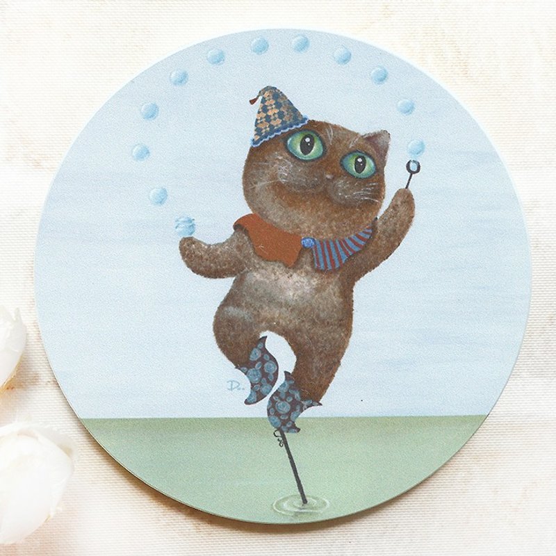 Cat World - Bubble Dance / Ceramic Water Cup Coaster - Coasters - Pottery Multicolor